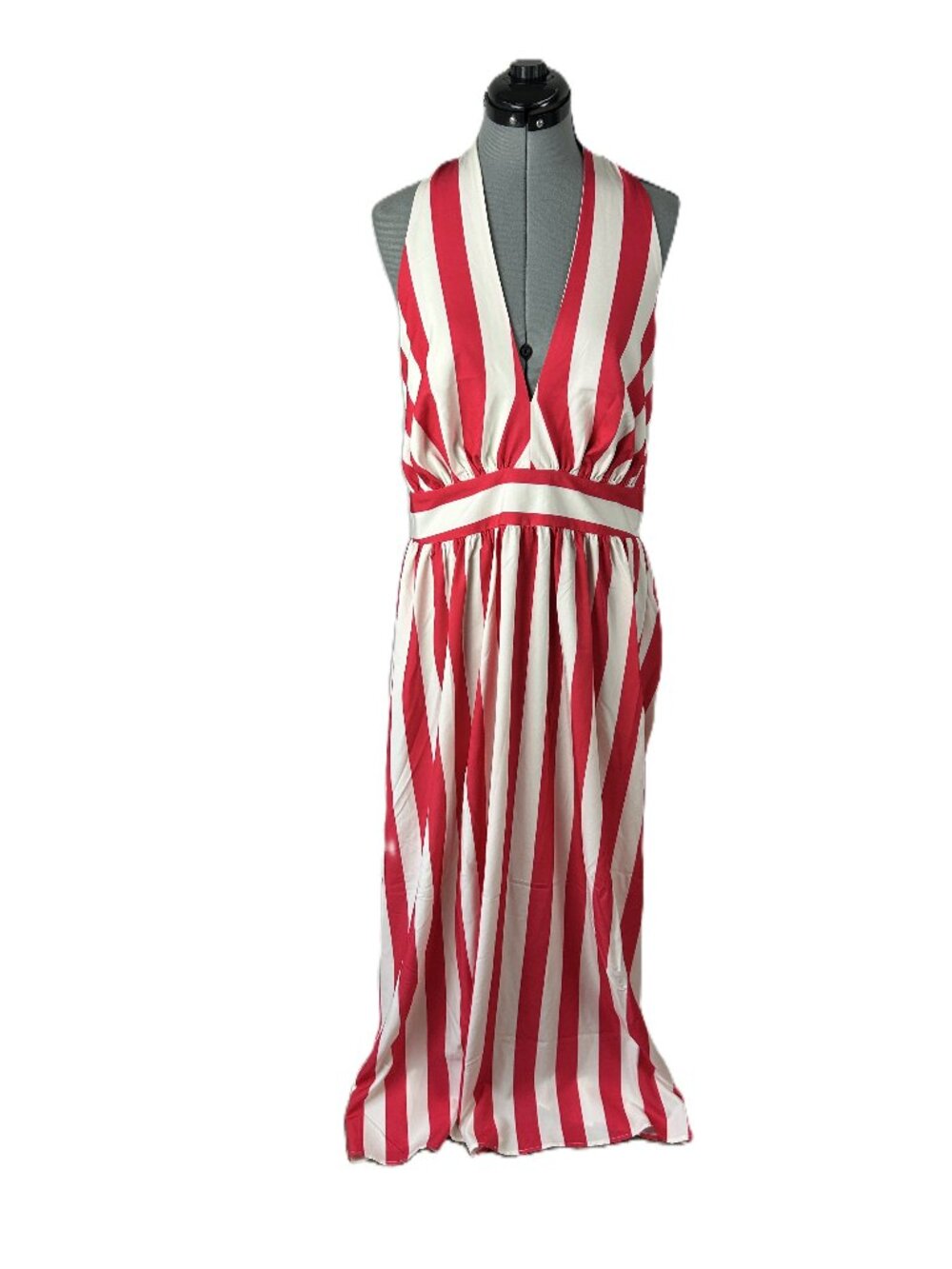 Buxom Couture Striped Halter Dress Red White Maxi 3XL NWT